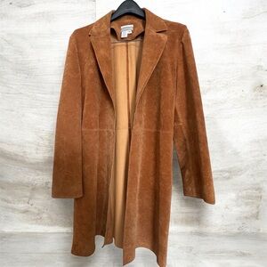 Vintage Coldwater Creek Gold/Tan LEATHER SUEDE DUSTER Trench Coat Womens Medium